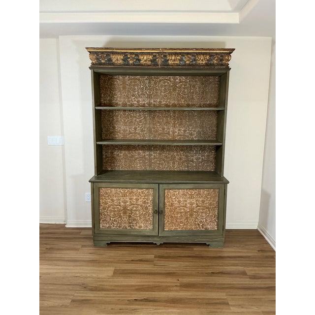 Late 20th Century Rustic European Style Painted Wood Hutch Cabinet With Decorative Panels For Sale - Image 10 of 17