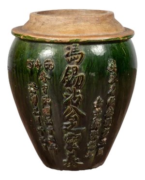 Chinese Contemporary Green Glazed Water Jug Pottery with Calligraphy