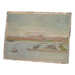 Hamburg Harbor, Around 1910, Oil on Cardboard For Sale
