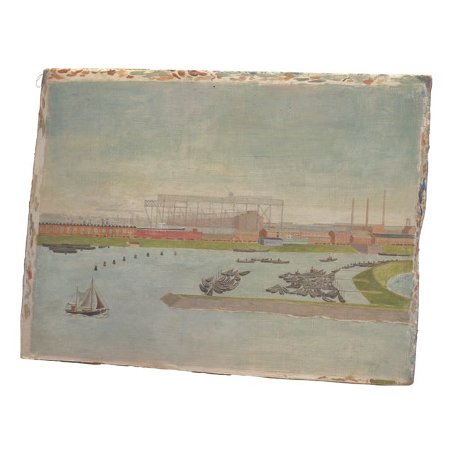 Hamburg Harbor, Around 1910, Oil on Cardboard For Sale
