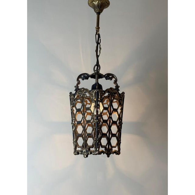 European Hollywood Regency Patinated Brass Openwork Lantern Pendant Light, 1970s For Sale - Image 4 of 17