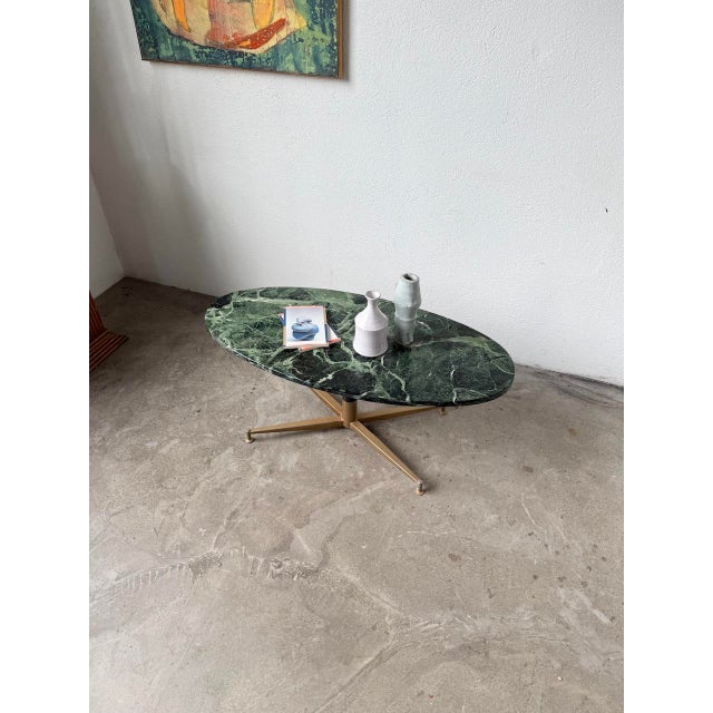 Black Green Marble and Brass Coffee Table attributed to Michel Kin for Arflex, 1960s For Sale - Image 8 of 18