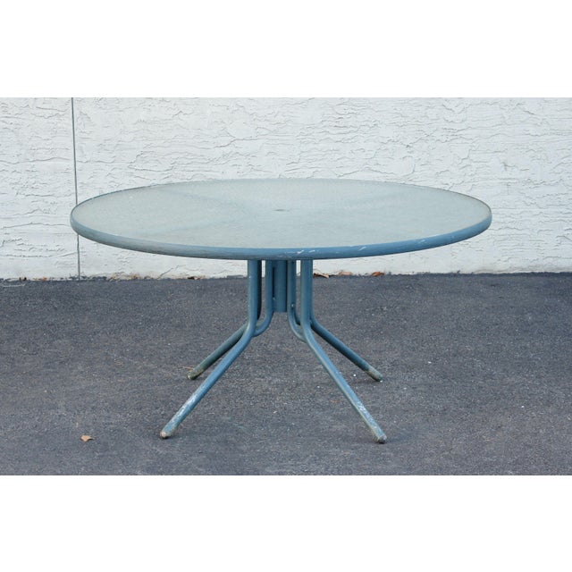 Mid-Century Modern Mid Century Modern Round Glass Top Outdoor Patio Table For Sale - Image 3 of 12