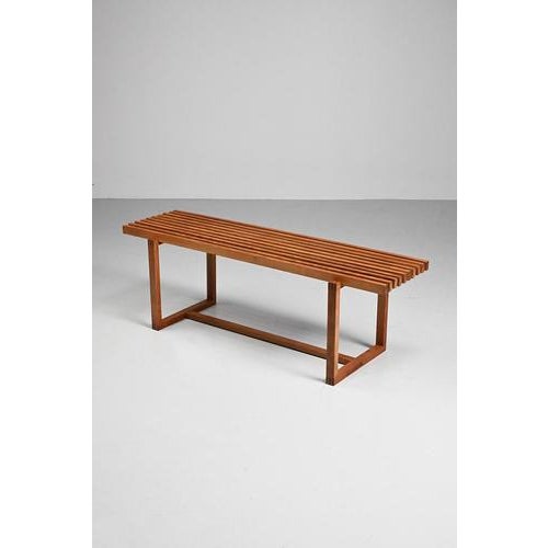Beautiful oak slatted bench; can be used as a side table or coffee table. Timeless modern Danish design from the 60’s. The...