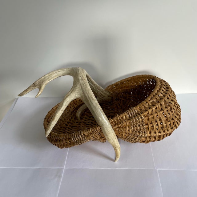 Rustic Vintage 1970’s Antler Basket For Sale - Image 3 of 7
