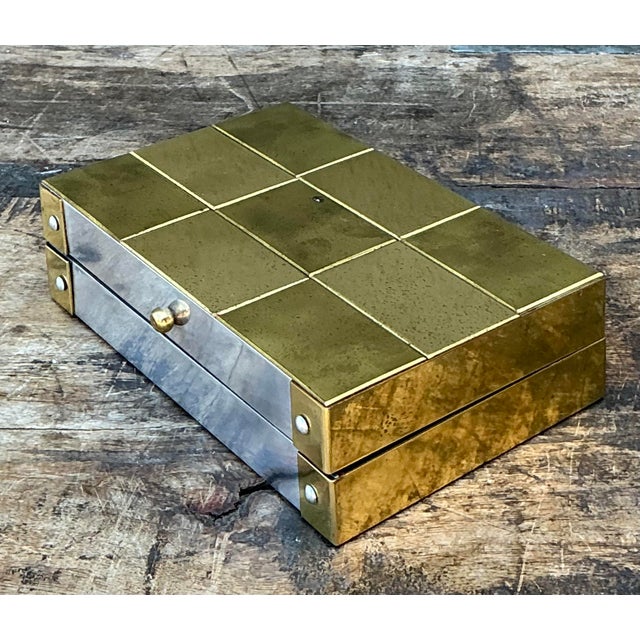 Vintage Checkerboard Brass Small Box For Sale - Image 4 of 12