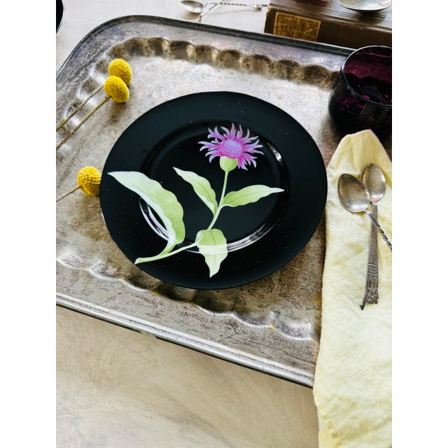 1978 Fitz and Floyd Fleur De Minuit Salad Plates 7.5 Inch Black Floral Vintage - Set of 4 For Sale - Image 9 of 12