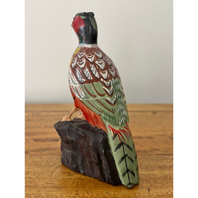 Mid 20th Century Midcentury Handpainted Pheasant Stone Carving With Glass Eyes For Sale - Image 5 of 8