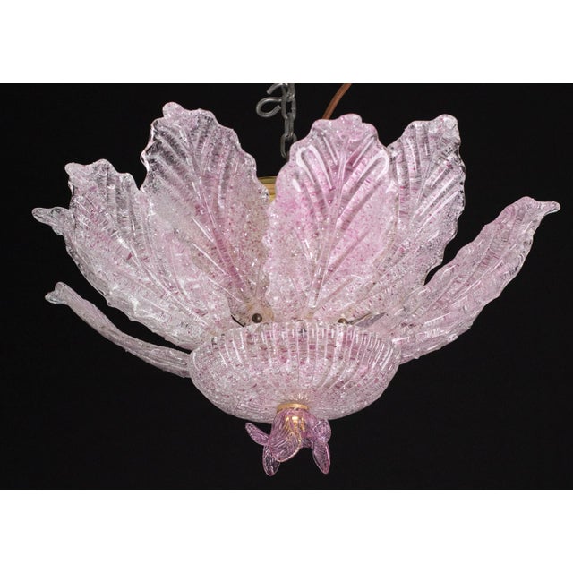1970s Ballarò Italian Pink Murano Glass Leaves Ceiling Light or Flush Mount, 1970s For Sale - Image 5 of 12