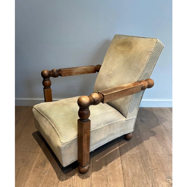 Circa 1950s Wood & Velvet Brutalist Armchair For Sale - Image 12 of 12