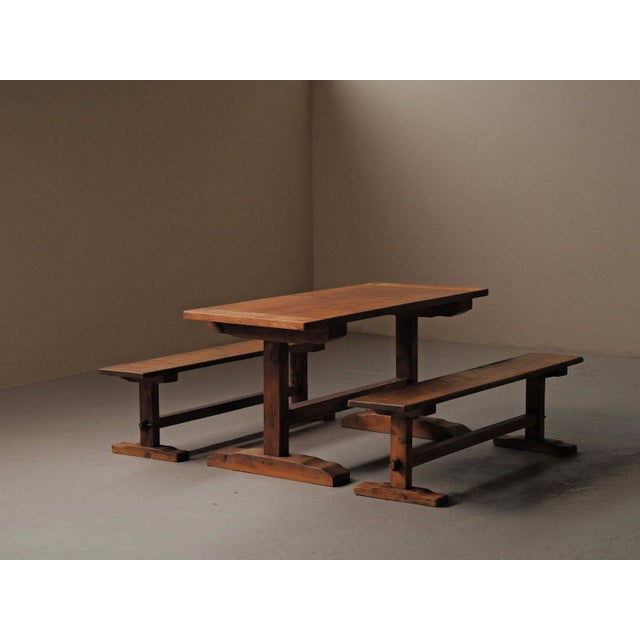 Pine Dining Table and Benches, France, 1970, Set of 3 For Sale - Image 18 of 18
