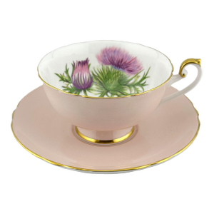 Shelley Thistle Pink Cup & Saucer – Rare Lincoln Shape Teacup 1940s