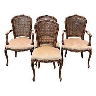 Early 20th Century French Cane Back Dining Chairs - Set of 4 For Sale