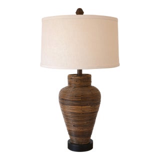 Vintage Boho Pencil Reed Bamboo Table Lamp For Sale