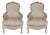 An Antique Pair of Louis XV Style Linen Bergeres From Paris For Sale