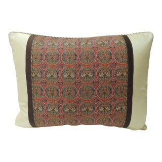 Brocade with Circular Design of Tigers and Phoenixes Bolster Decorative Pillow For Sale