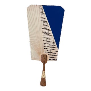 Mid Century Japanese Uchiwa – Modernist Blue Diagonal Design – Showa Era, C. 1960 For Sale