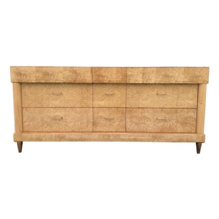 Mid Century Modern Burlwood Dresser With Copper Legs For Sale