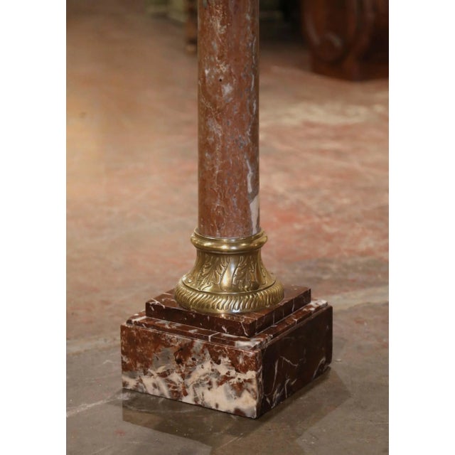 19th Century French Napoleon III Carved Marble and Bronze Selette Pedestal Table For Sale - Image 4 of 8