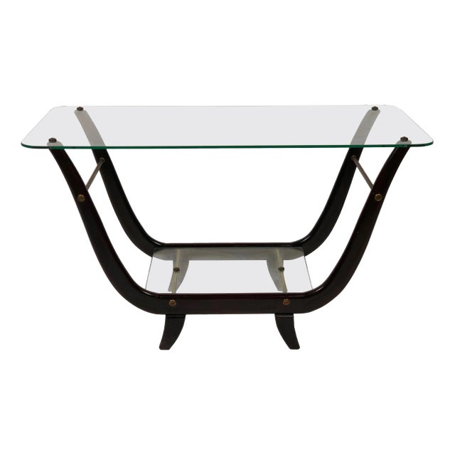 Glass & Mahogany Coffee Table, Italy, 1950s For Sale