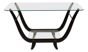 Glass & Mahogany Coffee Table, Italy, 1950s