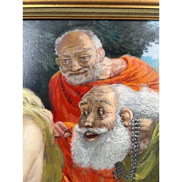 Mythological or Allegorical Scene W Bathing Female Figure Oil on Canvas, Framed 1980's For Sale - Image 9 of 16