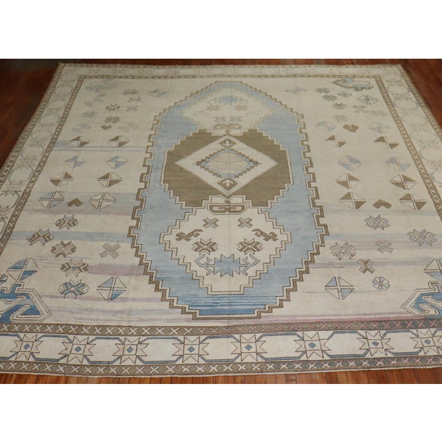 Islamic Vintage Cream Blue Oversize Rug - 13' x 15' For Sale - Image 3 of 9