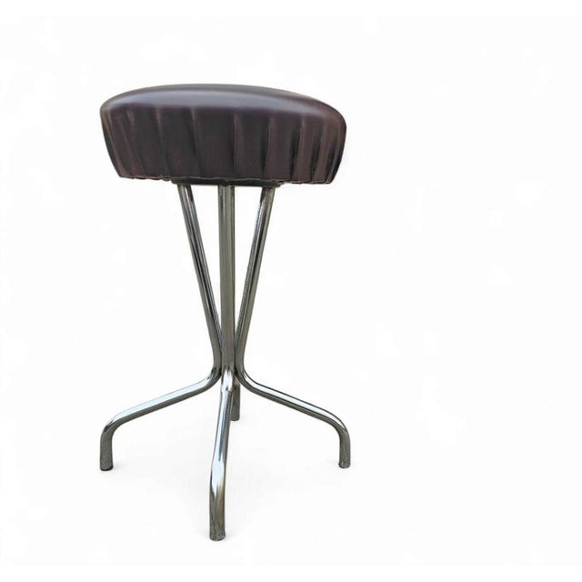 Black Chrome Frame Stools with Black Seats, 1970s, Set of 3 For Sale - Image 8 of 13
