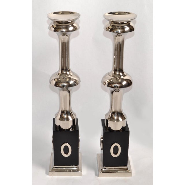 Black 2 Art Deco Style Heavy Votive Polished Nickel Black Decorate Base Candle Holder For Sale - Image 8 of 15