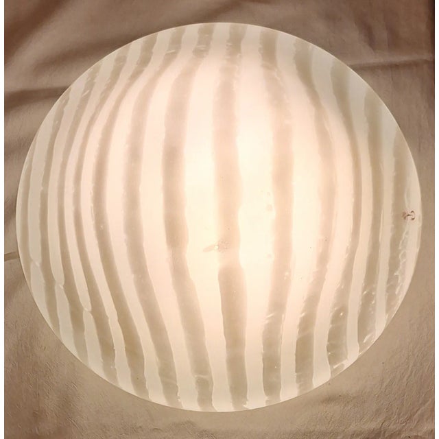 Ivory Flat Vintage German Ceiling Lamp with White Patterned Glass Shade by Peill & Putzler, 1970s For Sale - Image 8 of 8