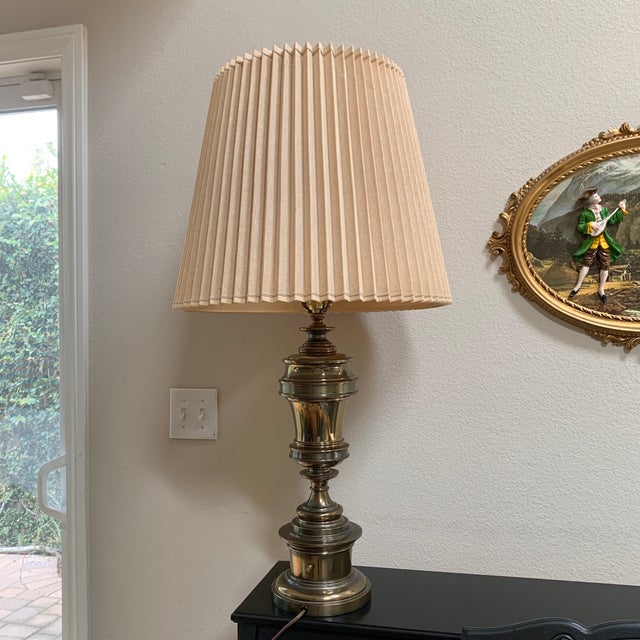 Heavy MidCentury Vintage Stiffel Brass Lamp with Pleated Shade Chairish