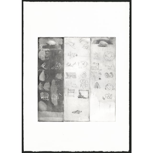Original monotone triptych etching with aquatint, in the manner of Jean-Michel Basquiat, created in 1993 by an unknown...