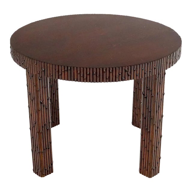 1970s Mid-Century Modern Faux Bamboo Round Occasional Table For Sale