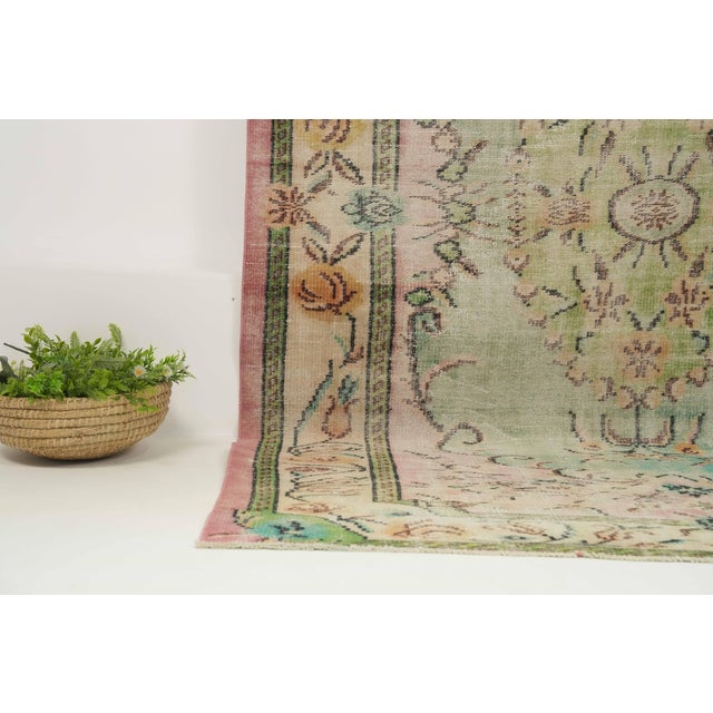 Pink 1970s Vintage Turkish Handmade Wool Cotton Pink Area Rug For Sale - Image 8 of 13