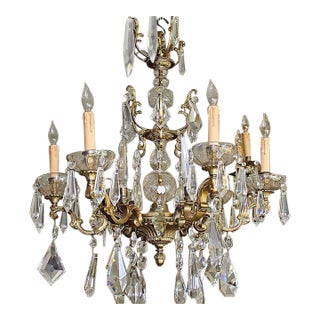 1930s French Bronze Dore' Crystal Chandelier For Sale