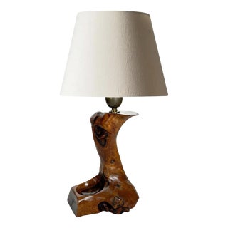 Brutalist Olive Wood Table Lamp, France, 1960s For Sale