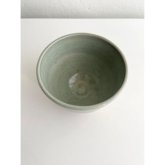 Vintage Sage Green and Tan Ceramic Bowl, Signed For Sale - Image 4 of 5