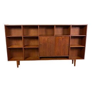 Danish Teak Bookcase with Open Compartments and Sliding Doors, 1950s For Sale