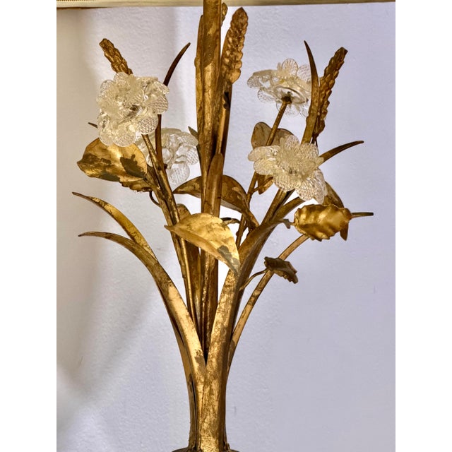 Mid 20th Century Italian Murano Green & Gold Glass Floral Table Lamps - A Pair For Sale - Image 10 of 10