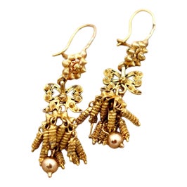 Gold Earrings with Pendant Reliefs, Set of 2 For Sale
