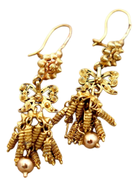 Gold Earrings with Pendant Reliefs, Set of 2