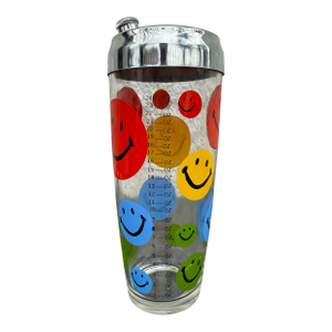 Vintage Hazel Atlas Smiley Face Cocktail Shaker With Chrome Lid