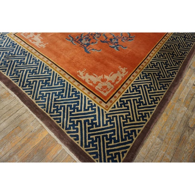 1920s 1920s Orange Pictoral Field Greek Key Antique Chinese Art Deco Wide Gallery Rug For Sale - Image 5 of 10