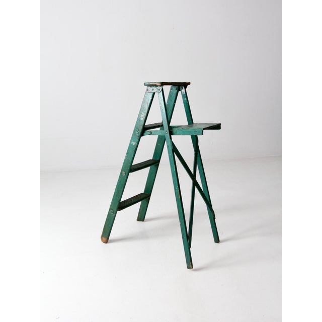 Wood Vintage Painted Green Wood Ladder For Sale - Image 7 of 12