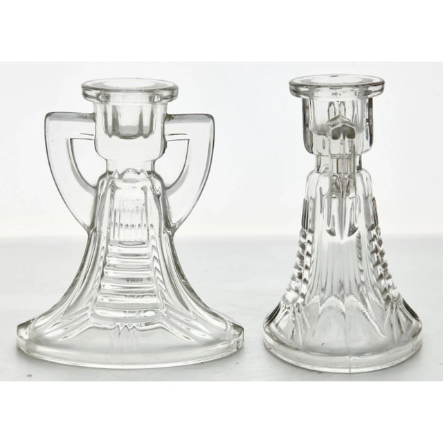 Victoria pattern, 1935, Belgium Pair of very nice Rosaline Art Deco candlesticks made by Val Saint-Lambert. (More in...