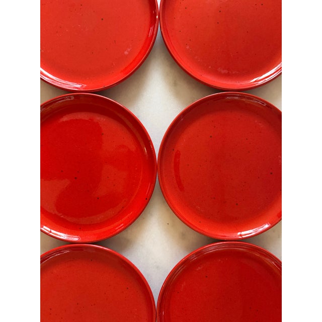 Ceramic Set of 6 Red Gerz West German Pottery Small Plates For Sale - Image 7 of 11