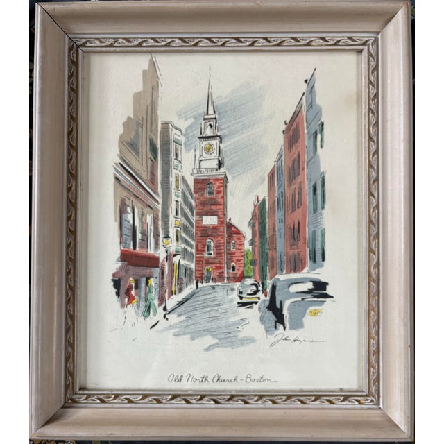 An elegant pair of mid-20th-century architectural cityscape prints by Austrian-American artist John Haymson (1903–1980),...
