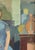 Mid-Century Modern 'Presence in Blue' Swedish Original Figurative Interior Oil Painting, Framed For Sale - Image 10 of 13