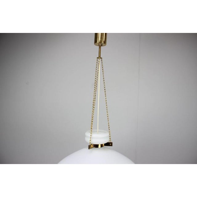 Mid-Century Modern Pendant Lamp in Opaline Milk Glass and Bra, 1970s For Sale - Image 3 of 10