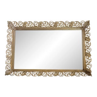 Vintage Hollywood Regency Pierced Gold-Tone Metal Wall or Vanity Mirror For Sale